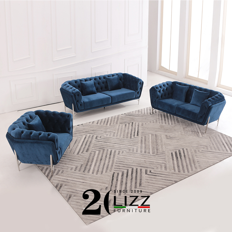 Contemporary Living Room Velvet Couch Sofa Set