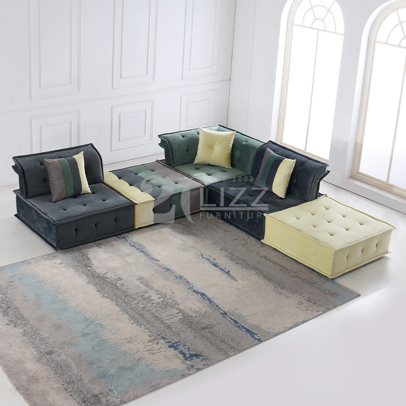 Contemporary Modules Colorful Fabric Corner Floor Sofa