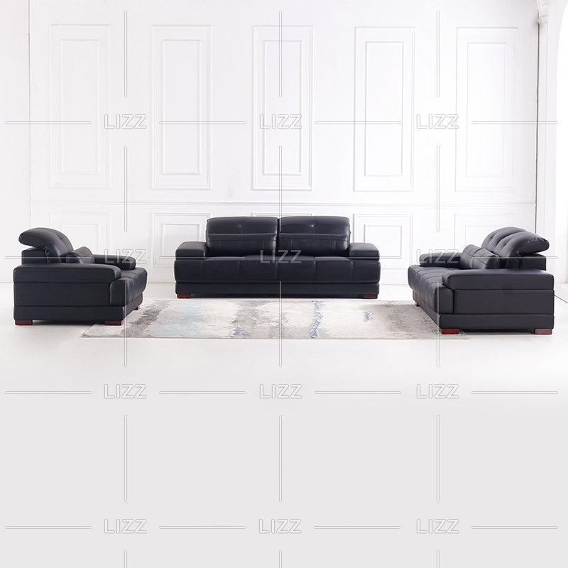 Modern Office Living Room Sofa Black Leather Couch