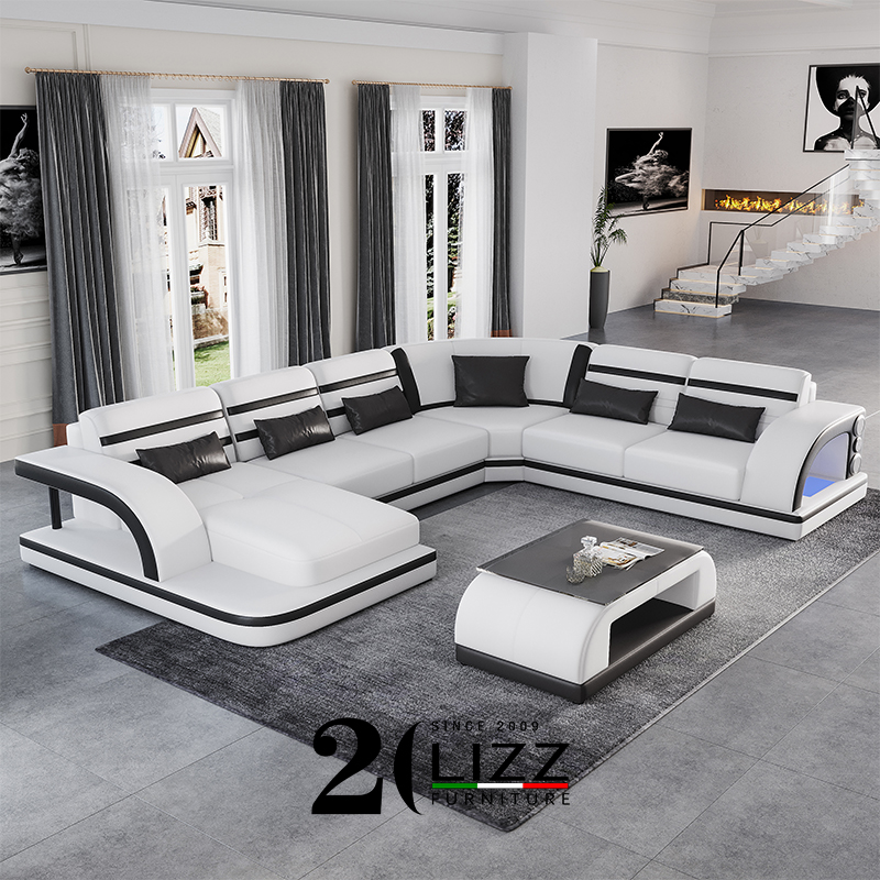 Modern Modular Sectional Couch Leather Led Sofa