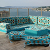 Light Blue Fabric Corner Arabic Seating Furniture Handmade Livingroom Sofa