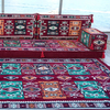Maroon Fabric L Shape Floor Pillow Couch Arabic Majlis Sectional Sofa Set