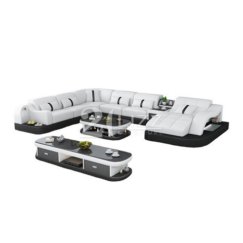 Modern Furniture Reversible Corner Leather Sectional with LED Light