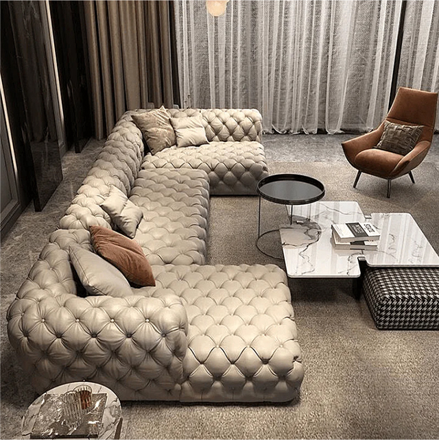 Big U-shape Sectional Chesterfield Lounge Fully Tufted Sofa Set