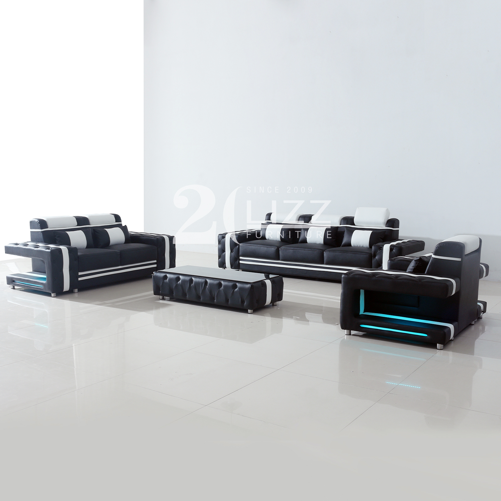 Italian Leather Living Room Set Sectional Sofa LED Couch