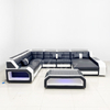 Futuristic LED Light U-shape Leather Sectional Corner Sofa Set with Coffee Table