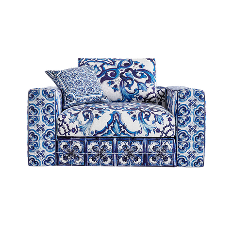 Luxury Chair Suppliers Blue Mediterranean Fabric DG Ortensia Armchair
