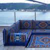 Foshan Majlis Sofa Factory Arabic Floor Seating Set Navy Fabric Sectional Sofa