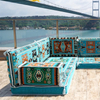 Vivid Blue Fabric Floor Sofa Seating Set L Shape Corner Arabic Sofa Set