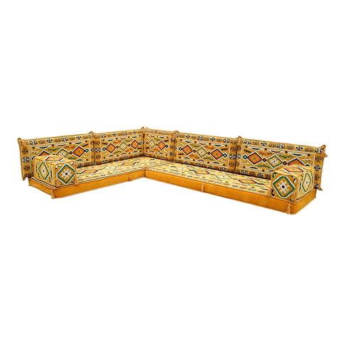 Bright Yellow Fabric Majlis Arabic Living Room Furniture Majlis Floor Cushions