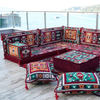 Maroon Fabric L Shape Floor Pillow Couch Arabic Majlis Sectional Sofa Set
