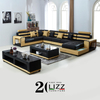 Leisure Furniture Big Sectional Italian Leather Sofa with LED Light