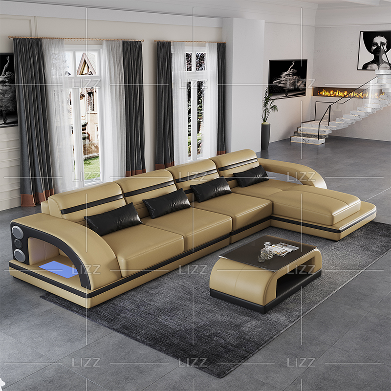 Futuristic Modern L-shape Sectional Leather Sofa with Music Player
