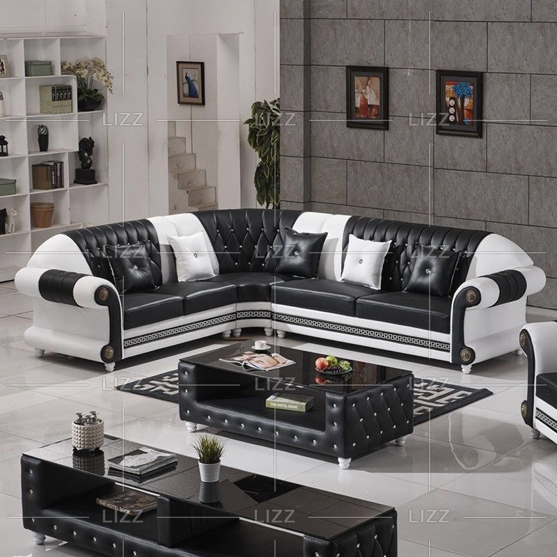Living Room Sectional Leather Sofa with Wooden Frame