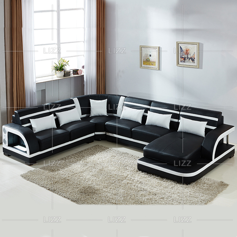 Mid Size Leather Led Sectional Sofa for Family Room