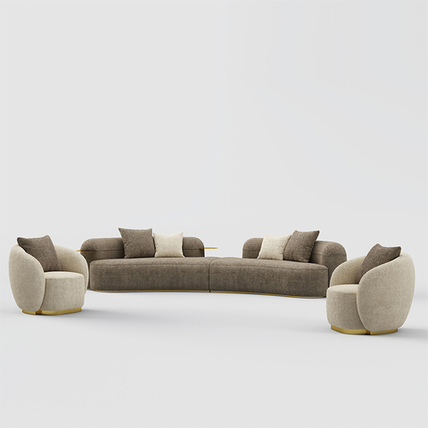 Italian Luxury Curved Furniture Boucle Fabric Mercedes Corner Sofa Set