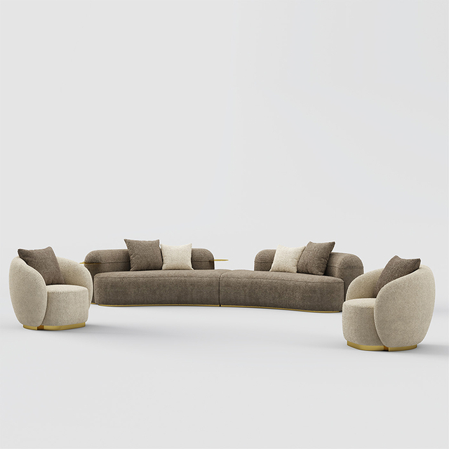 Italian Luxury Curved Furniture Boucle Fabric Mercedes Corner Sofa Set