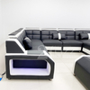 Futuristic LED Light U-shape Leather Sectional Corner Sofa Set with Coffee Table