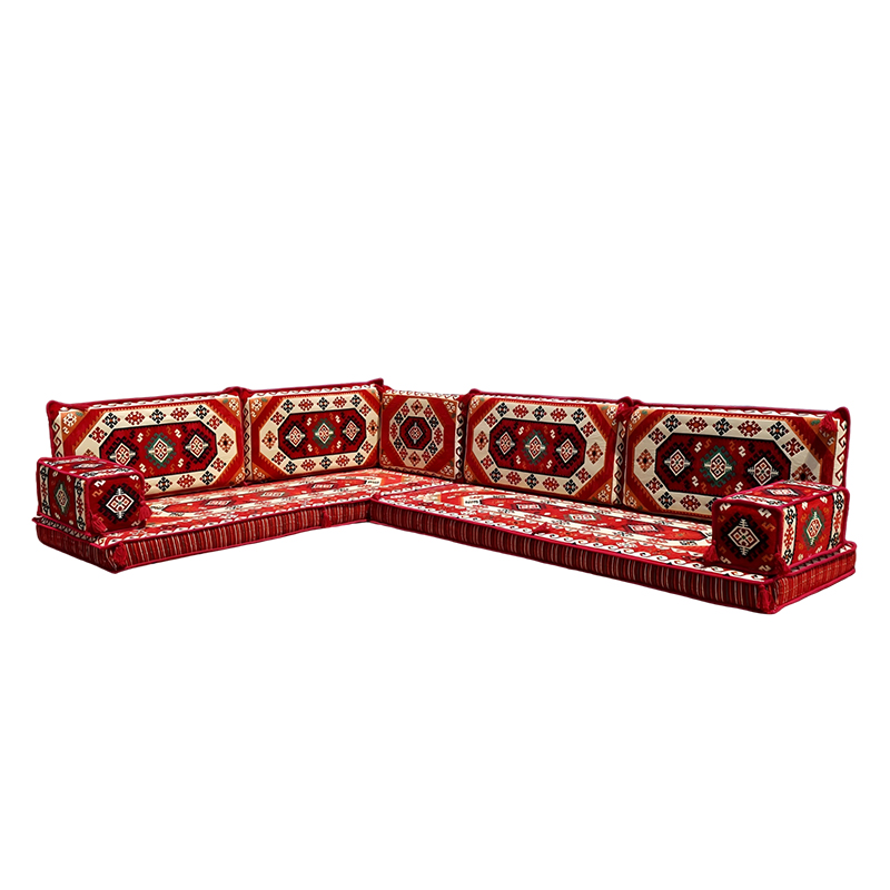 Red Fabric Majlis Arabic Floor Sofa Customization Floor Couch Set