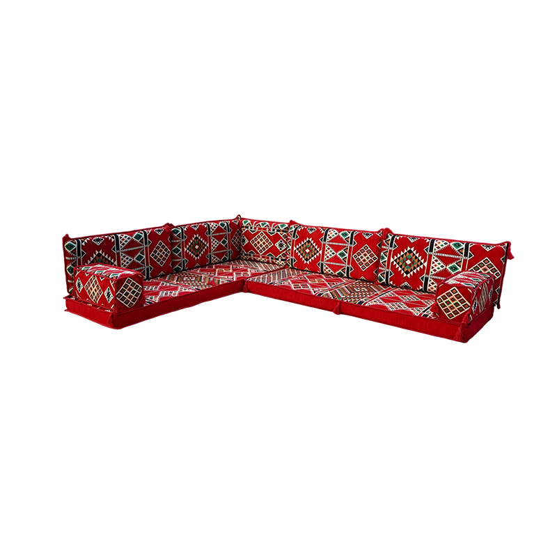 Foshan Arabic Majlis Sofa Factory Vivid Red Fabric Floor Couch