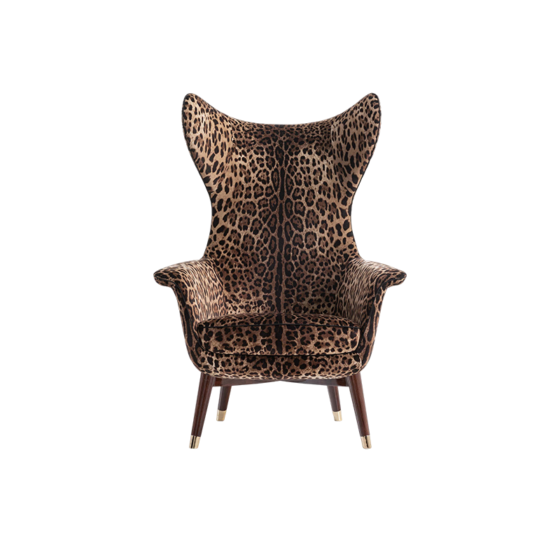 Foshan Luxury Furniture Symmetrical Design Leopard Fabric Lilla Armchair