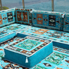 Vivid Blue Fabric Floor Sofa Seating Set L Shape Corner Arabic Sofa Set