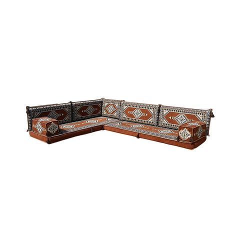 Brown Oriental Floor Seating Floor Sofa Set L Shape Corner Majlis Sofa