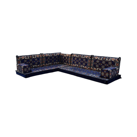 Navy Blue Single Arabic Floor Sofa Set Handmade Livingroom Floor Couch