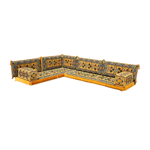Yellow Floor Cushions Sectional Sofa Set Arabic Fabric Majlis