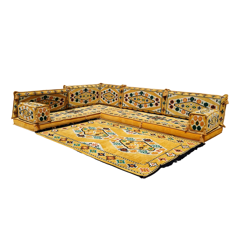 Yellow Arabic Seating Handmade Floor Couches Corner Sectional Sofa