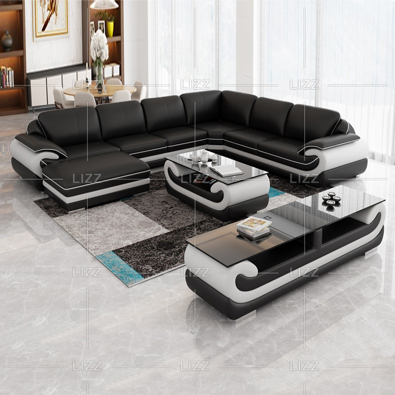 Modern Leather Feather Sectional Corner Sofa Set