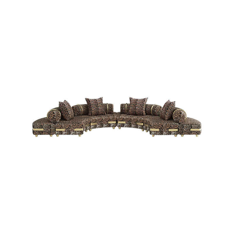 Luxury Design Furniture Curved S-shape Leopard Fabric Sectional Sofa