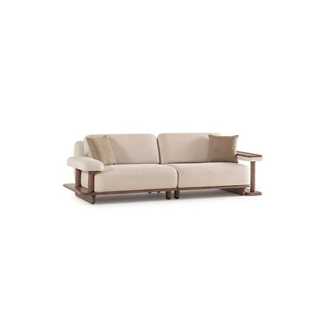 China Turkish Sofa Factory Solid Wood Beige Fabric Mocha Sofa Set