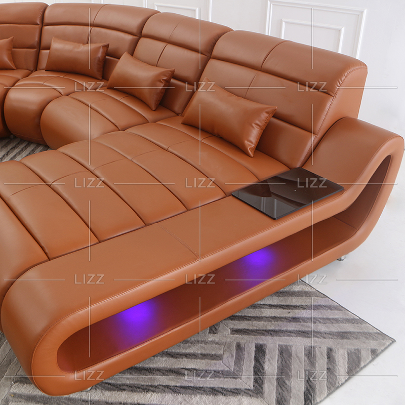 Leisure Dark Brown Led Sectional Sofa with Table