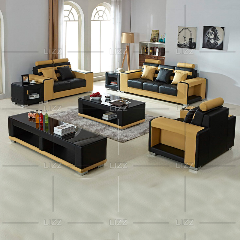 Modular Genuine Leather Living Room Sofa with Table