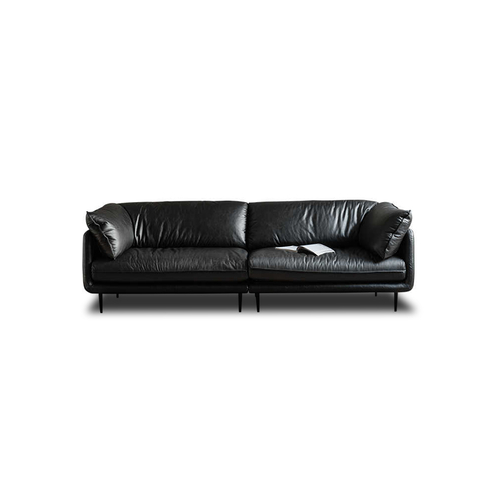 Italian Black Leather Feather Sofa for Home Hotel And Office