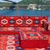 4" Thickness Red Fabric L Shaped Floor Seatings Arabic Sofa Seating