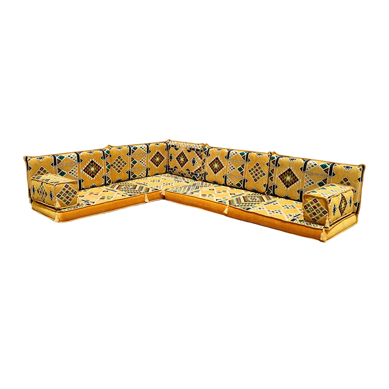 Majlis Sofa Factory Luxury Majlis Sofa Yellow Fabric Floor Sectional Sofa Set