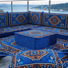 Foshan Majlis Sofa Factory Arabic Floor Seating Set Navy Fabric Sectional Sofa