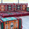 Maroon Fabric L Shape Floor Pillow Couch Arabic Majlis Sectional Sofa Set