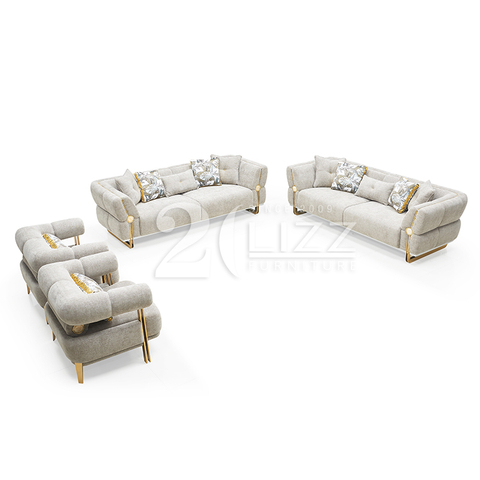Light Brown 8 Seats Fabric Couch Set Turkish Living Room Furniture