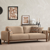 Solid Wood Upholstered Lounge Brown Linen Fabric Boston Sofa Set