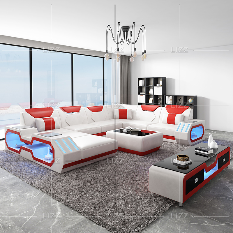 Beautiful U Shaped Black And Red Living Room Sofa