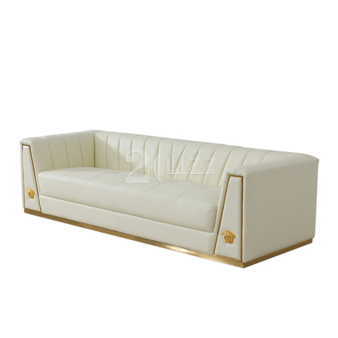 Italian Modern Furniture Versace Couch Beige Leather Sectional Sofa Set