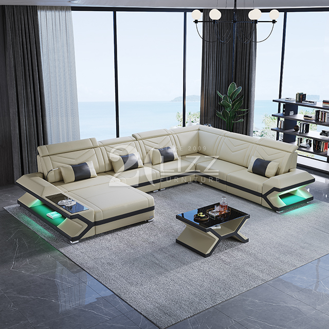 Latest Design Futuristic Furniture Sectional Couch Leather Smart LED Sofa