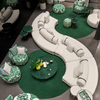 Unique Green Fabric Foot Stool Round Ottoman Fabric Futtons
