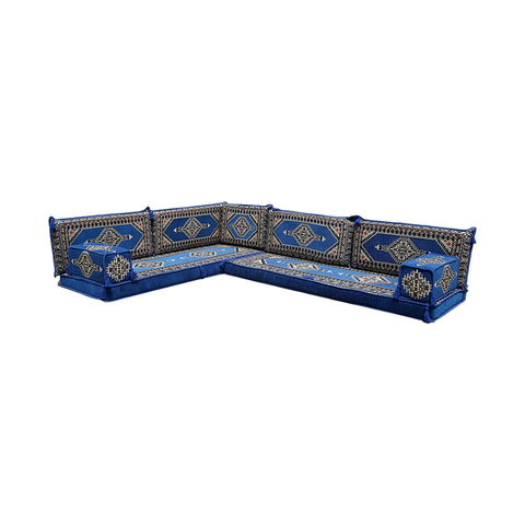 Royal Blue Arabic Sofa Set Floor Sofa Seating Set Fabric Majlis Sofa