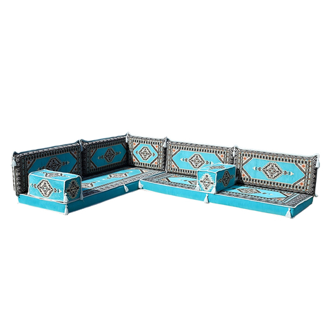 Light Blue Fabric Floor Sofa Arabic Sofa Set Custom Majlis Sofas