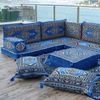 Sky-blue Fabric Arabic Floor Cushions Corner Oriental Floor Seating Sofa