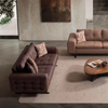 Classical Furniture Brown Leather And Fabric Puffy Nubuck Sofa Set